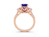 Rose gold Three-Stone Round Cut Tanzanite Pavé Band with Four-Prong Setting_3