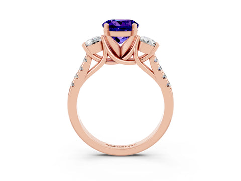 Rose gold Three-Stone Round Cut Tanzanite Pavé Band with Four-Prong Setting_3