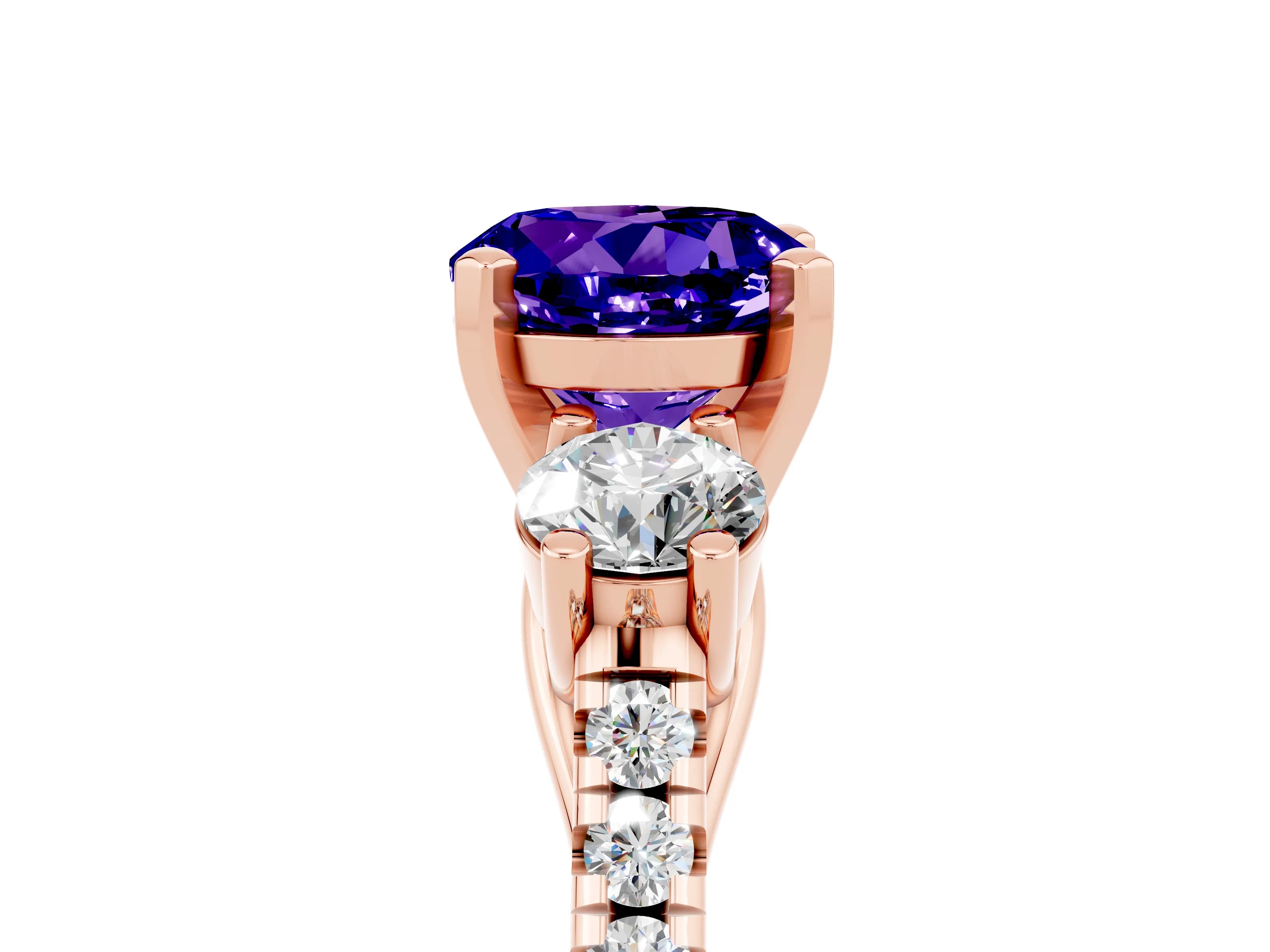 Rose gold Three-Stone Round Cut Tanzanite Pavé Band with Four-Prong Setting_5