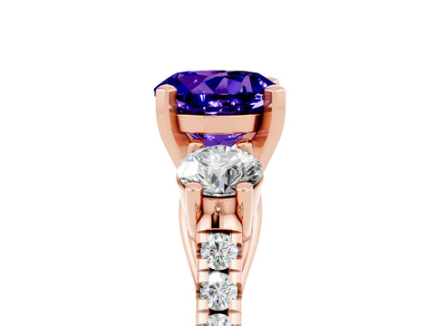 Rose gold Three-Stone Round Cut Tanzanite Pavé Band with Four-Prong Setting_5