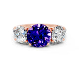 Rose gold Three-Stone Round Cut Tanzanite Ring with Pavé Band and Prong Setting_12