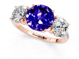 Rose gold Three-Stone Round Cut Tanzanite Ring with Pavé Band and Prong Setting_13