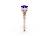Rose gold Three-Stone Round Cut Tanzanite Ring with Pavé Band and Prong Setting_14
