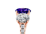 Rose gold Three-Stone Round Cut Tanzanite Ring with Pavé Band and Prong Setting_17