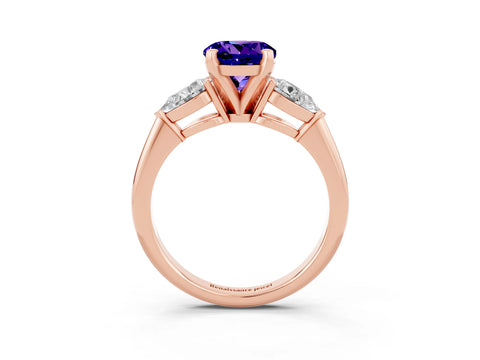 Rose gold Three-Stone Round Cut Tanzanite Ring with Pear Side Stones and Four-Prong Setting_3