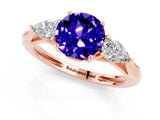 Rose gold Three-Stone Round Cut Tanzanite Ring with Pear  Side Stones in Four-Prong Setting_13