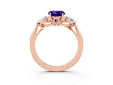 Rose gold Three-Stone Round Cut Tanzanite Ring with Pear  Side Stones in Four-Prong Setting_15