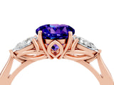 Rose gold Three-Stone Round Cut Tanzanite Ring with Pear  Side Stones in Four-Prong Setting_16