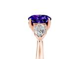 Rose gold Three-Stone Round Cut Tanzanite Ring with Pear  Side Stones in Four-Prong Setting_17