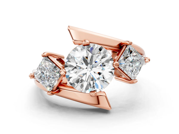 Rose gold Three-Stone Round Cut Tension Band Ring with Four-Prong Setting