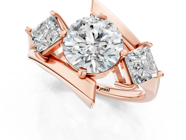 Rose gold Three-Stone Round Cut Tension Band Ring with Four-Prong Setting