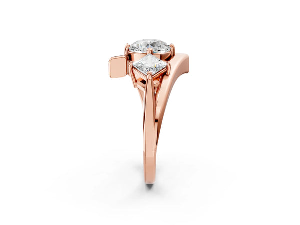 Rose gold Three-Stone Round Cut Tension Band Ring with Four-Prong Setting