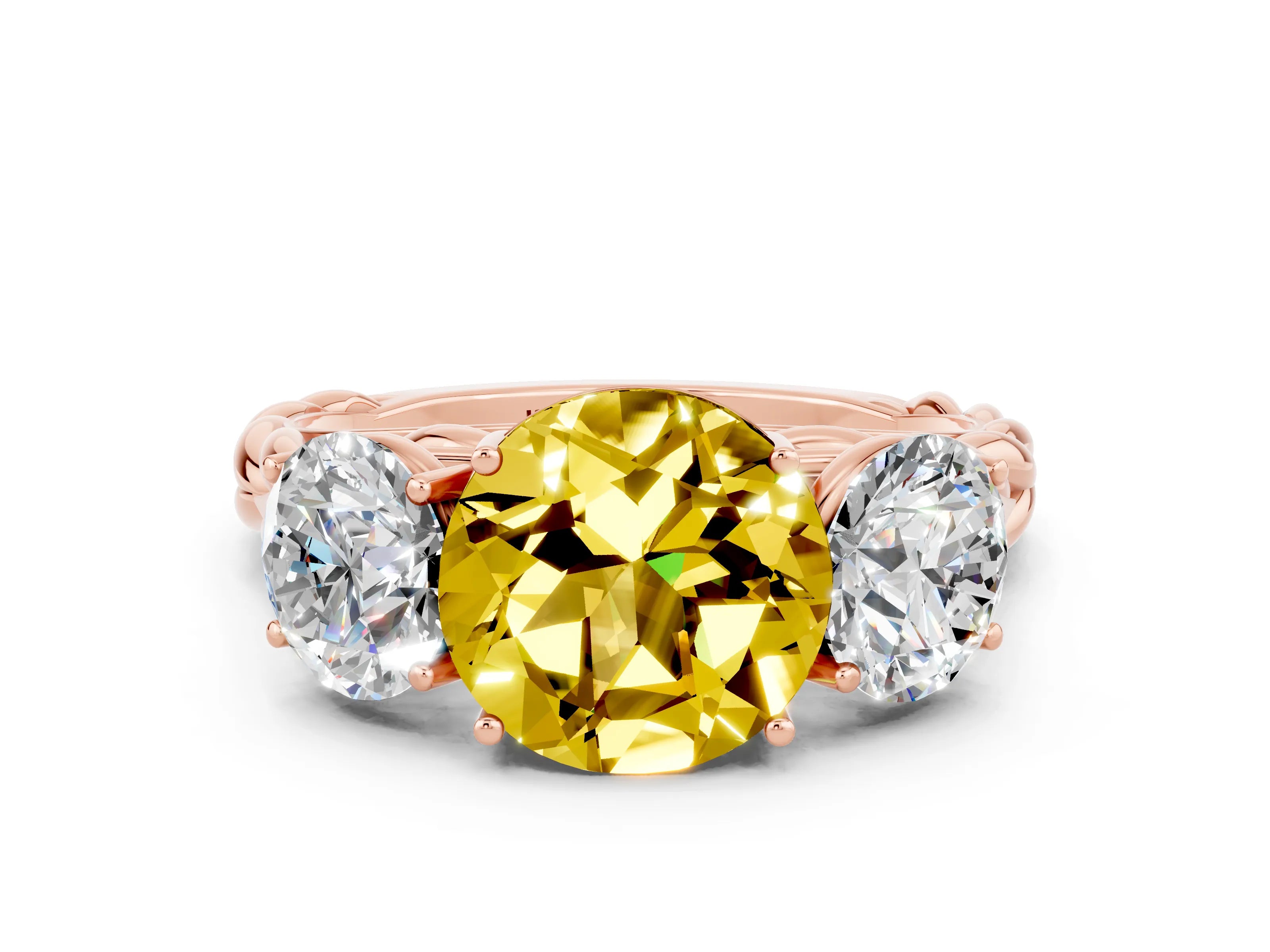 Rose gold Three-Stone Round Cut Yellow Sapphire Braided Band Ring with Four-Prong Setting_36