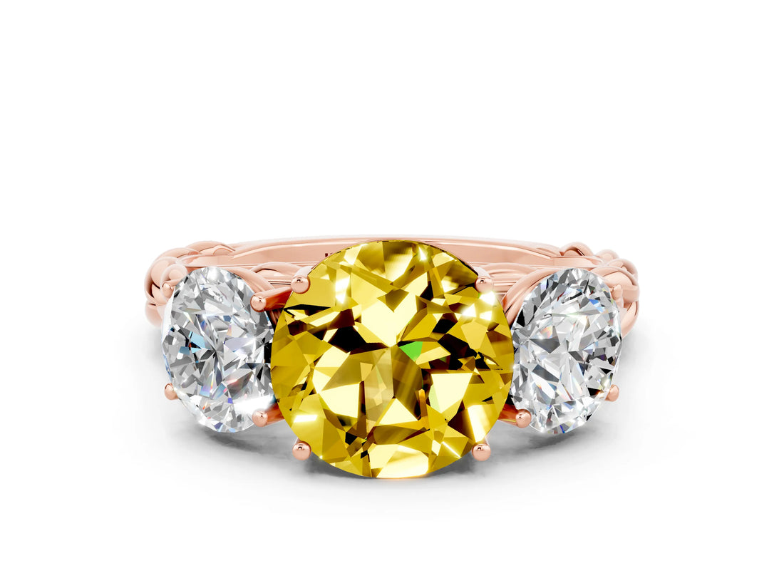 Rose gold Three-Stone Round Cut Yellow Sapphire Braided Band Ring with Four-Prong Setting_36