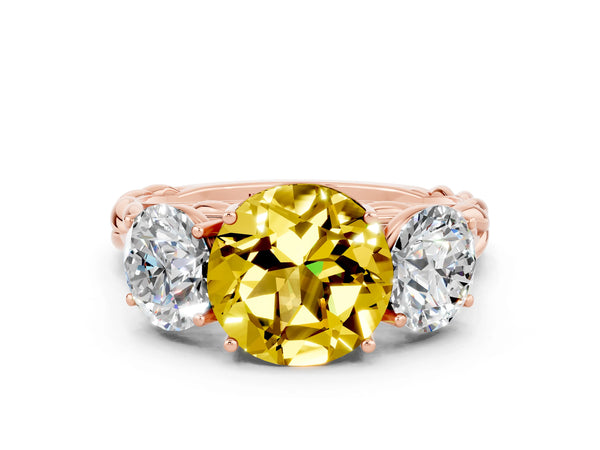 Rose gold Three-Stone Round Cut Yellow Sapphire Braided Band Ring with Four-Prong Setting