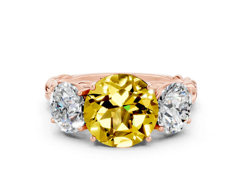 Rose gold Three-Stone Round Cut Yellow Sapphire Braided Band Ring with Four-Prong Setting_36