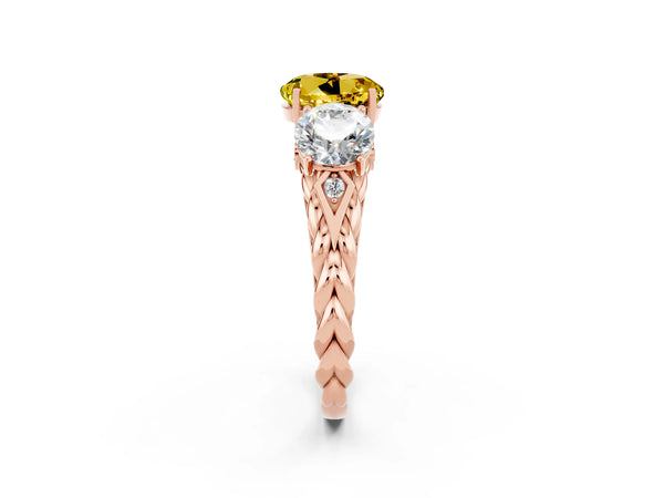 Rose gold Three-Stone Round Cut Yellow Sapphire Braided Band Ring with Four-Prong Setting