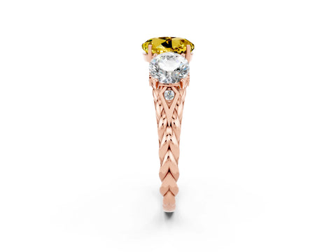 Rose gold Three-Stone Round Cut Yellow Sapphire Braided Band Ring with Four-Prong Setting_38