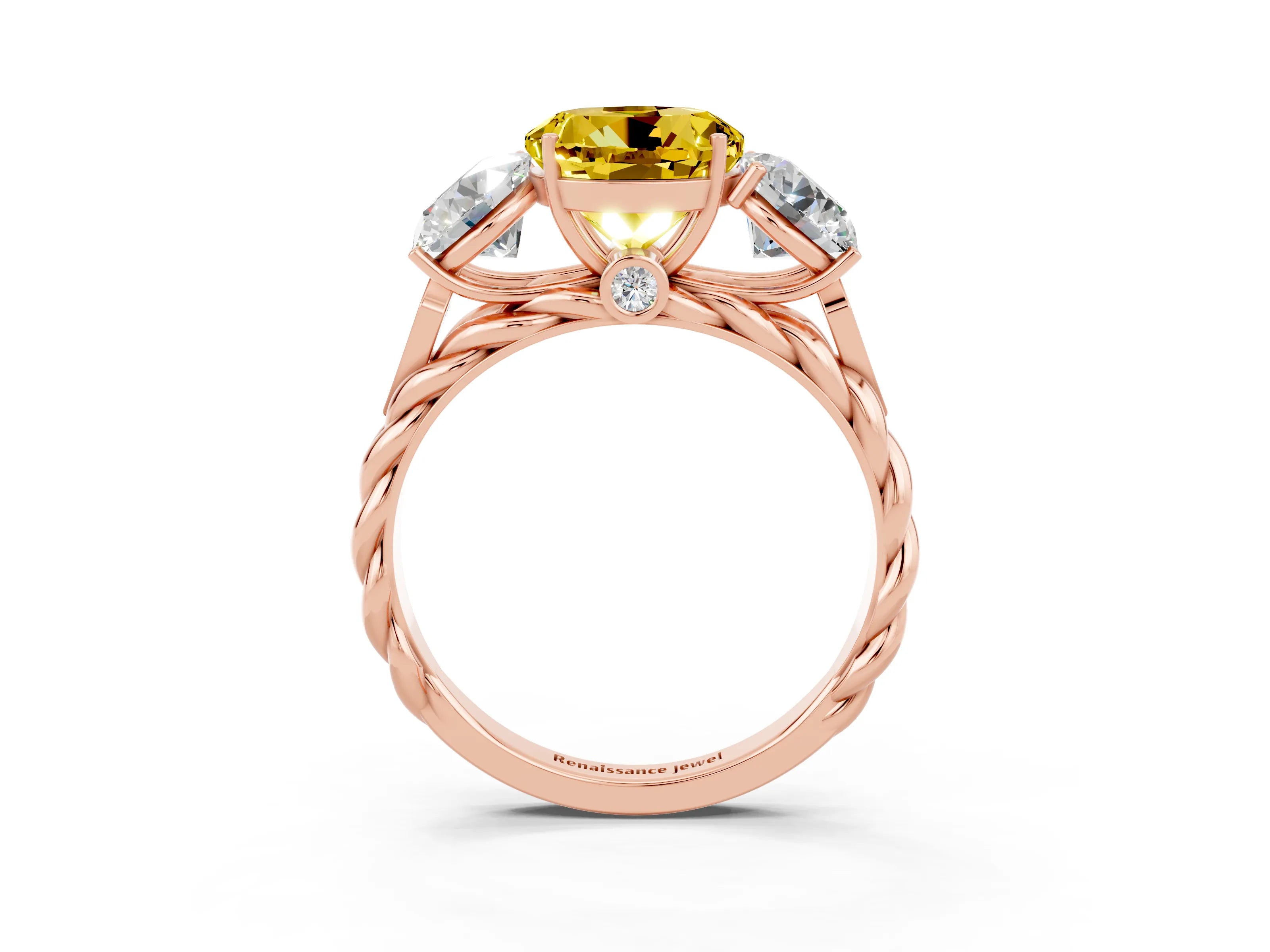 Rose gold Three-Stone Round Cut Yellow Sapphire Braided Band Ring with Four-Prong Setting_39