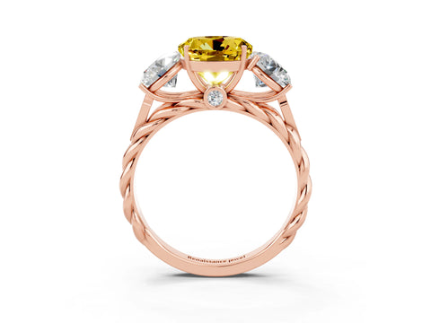 Rose gold Three-Stone Round Cut Yellow Sapphire Braided Band Ring with Four-Prong Setting_39