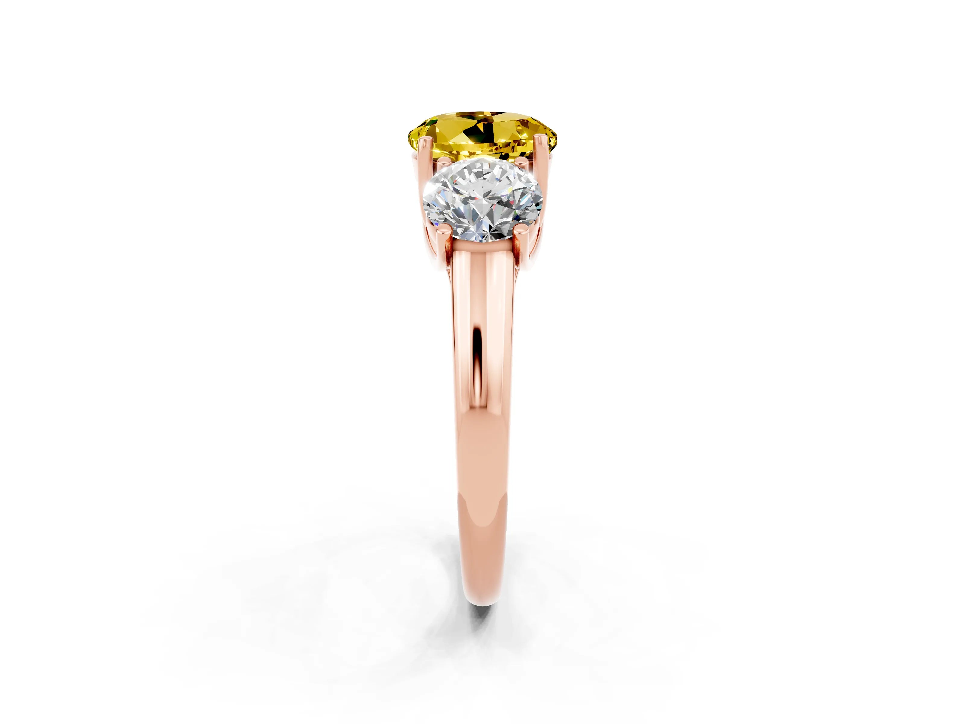 Rose gold Three-Stone Round Cut Yellow Sapphire Engagement Ring with Prong Setting_2