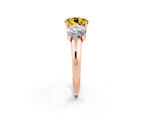 Rose gold Three-Stone Round Cut Yellow Sapphire Engagement Ring with Prong Setting
