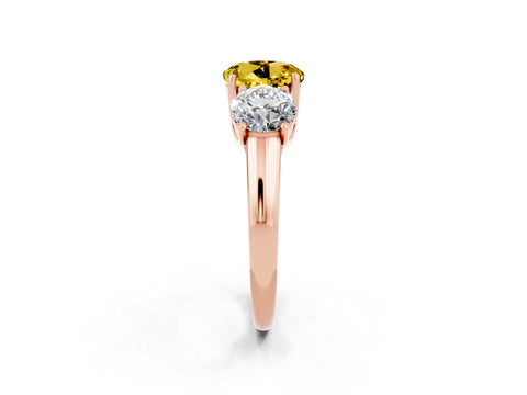 Rose gold Three-Stone Round Cut Yellow Sapphire Engagement Ring with Prong Setting_2