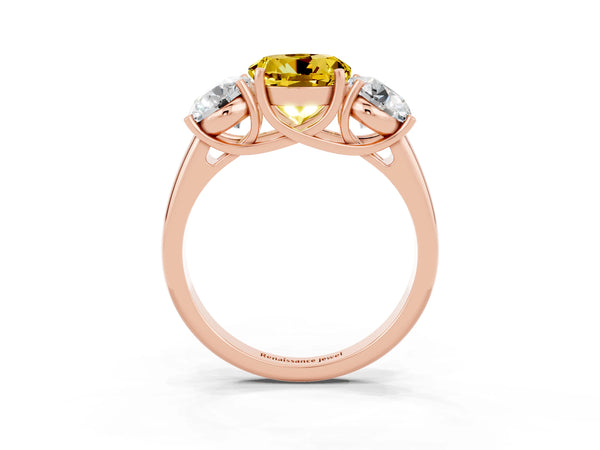 Rose gold Three-Stone Round Cut Yellow Sapphire Engagement Ring with Prong Setting
