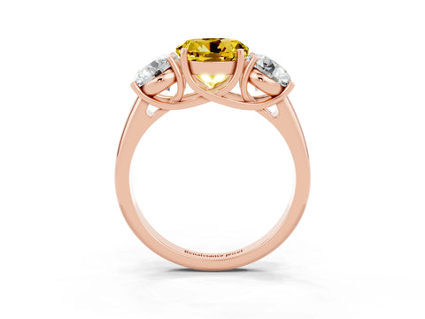 Rose gold Three-Stone Round Cut Yellow Sapphire Engagement Ring with Prong Setting_3