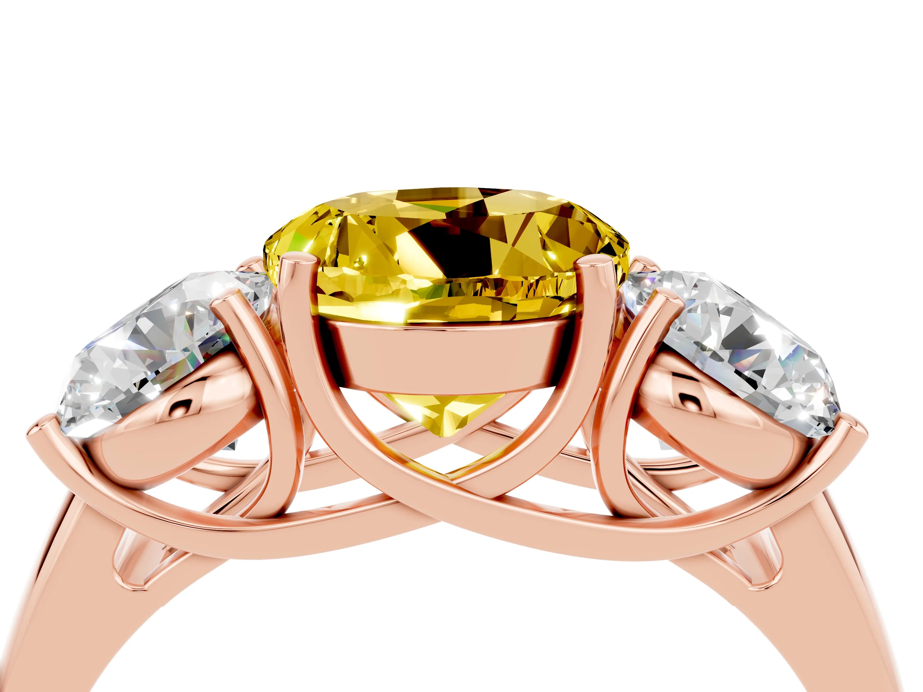 Rose gold Three-Stone Round Cut Yellow Sapphire Engagement Ring with Prong Setting_4