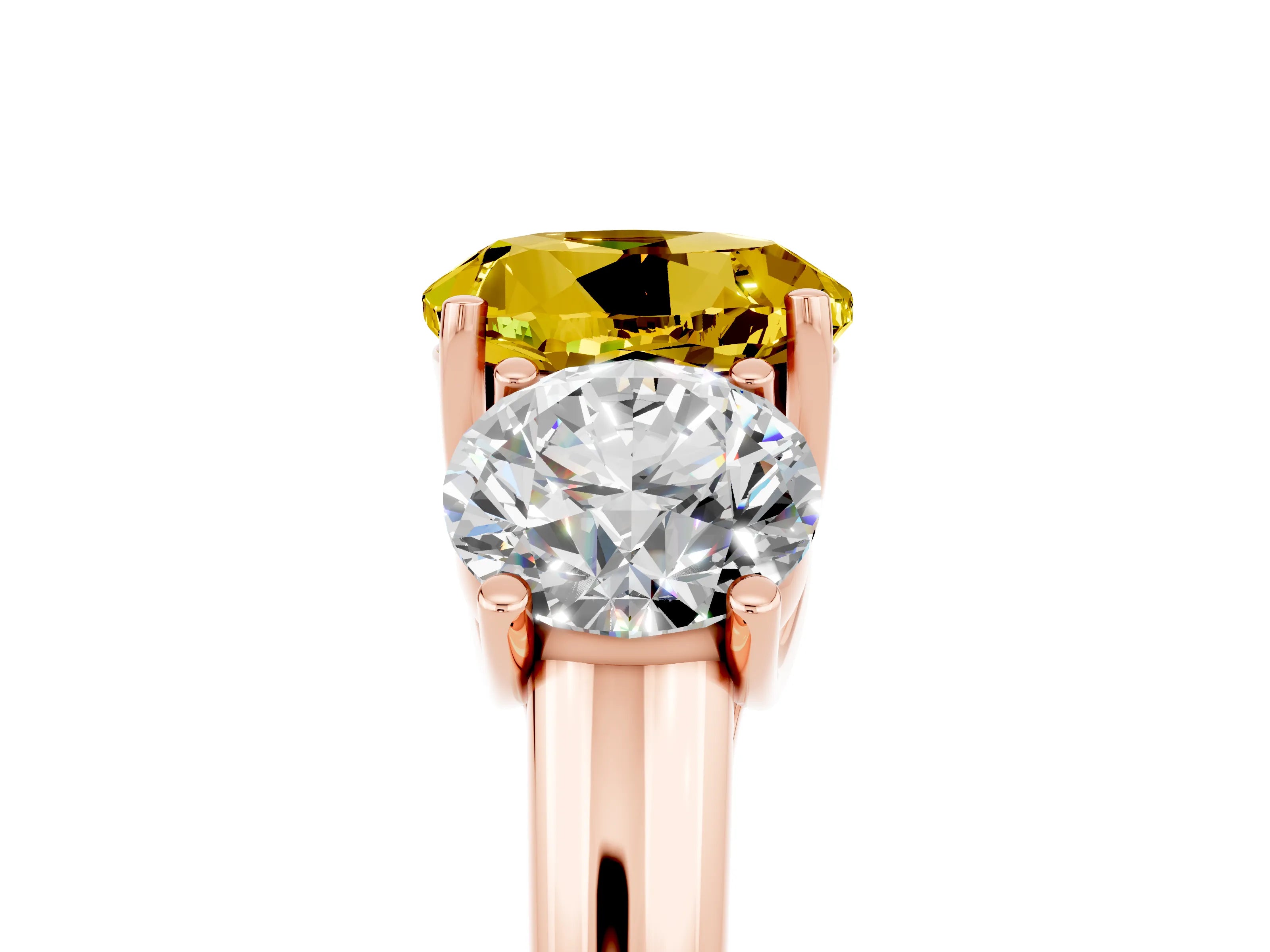 Rose gold Three-Stone Round Cut Yellow Sapphire Engagement Ring with Prong Setting_5