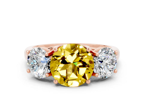 Rose gold Three-Stone Round Cut Yellow Sapphire Engagement Ring with Prong Setting