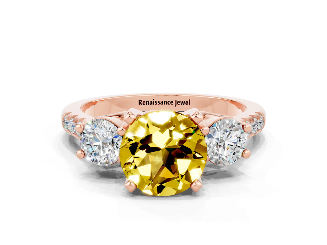 Rose gold Three-Stone Round Cut Yellow Sapphire Pavé Band with Four-Prong Setting_24