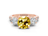 Rose gold Three-Stone Round Cut Yellow Sapphire Pavé Band with Four-Prong Setting_24
