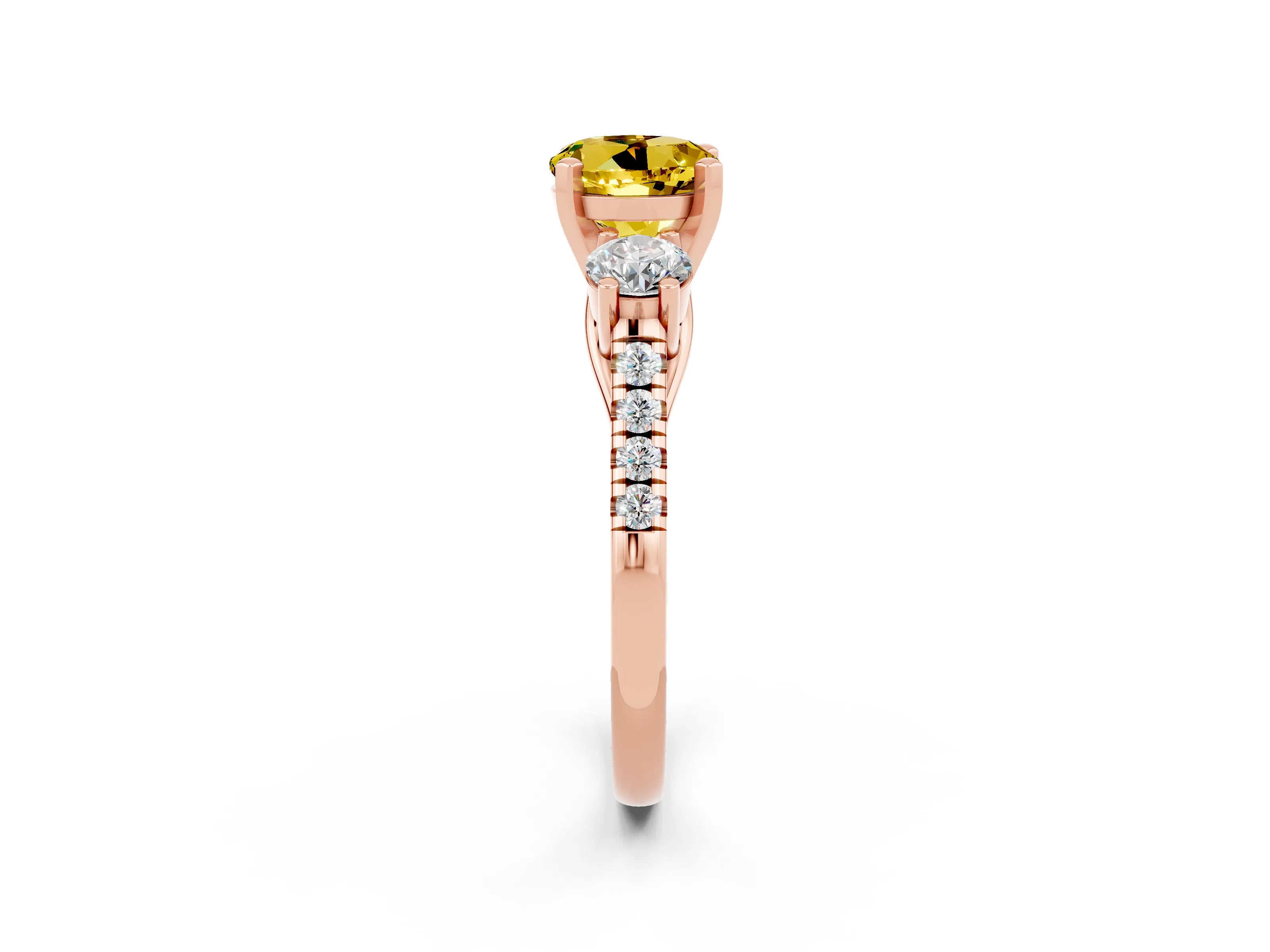 Rose gold Three-Stone Round Cut Yellow Sapphire Pavé Band with Four-Prong Setting_26