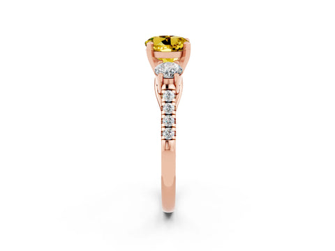 Rose gold Three-Stone Round Cut Yellow Sapphire Pavé Band with Four-Prong Setting_26