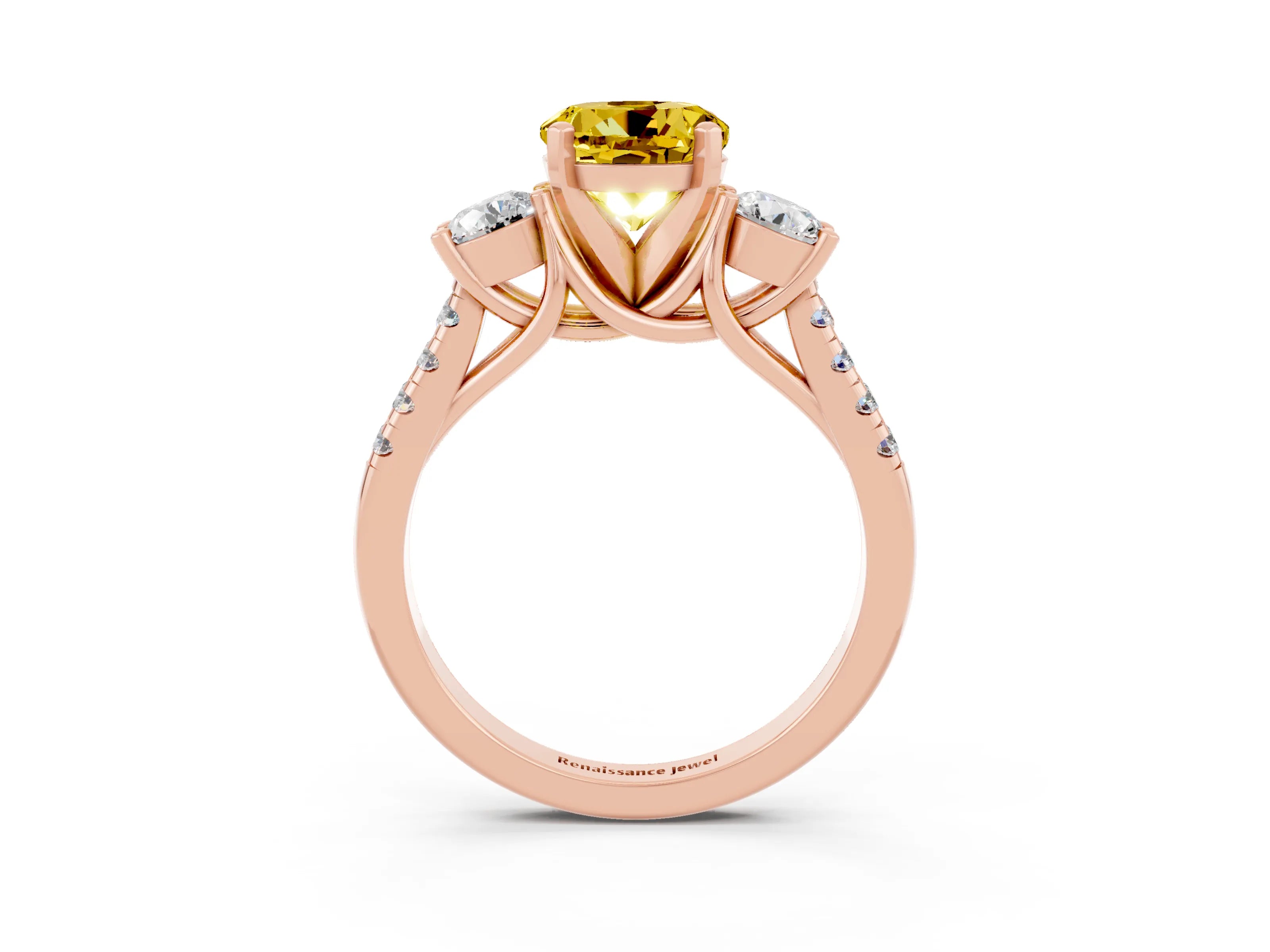 Rose gold Three-Stone Round Cut Yellow Sapphire Pavé Band with Four-Prong Setting_27