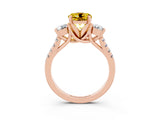 Rose gold Three-Stone Round Cut Yellow Sapphire Pavé Band with Four-Prong Setting_27