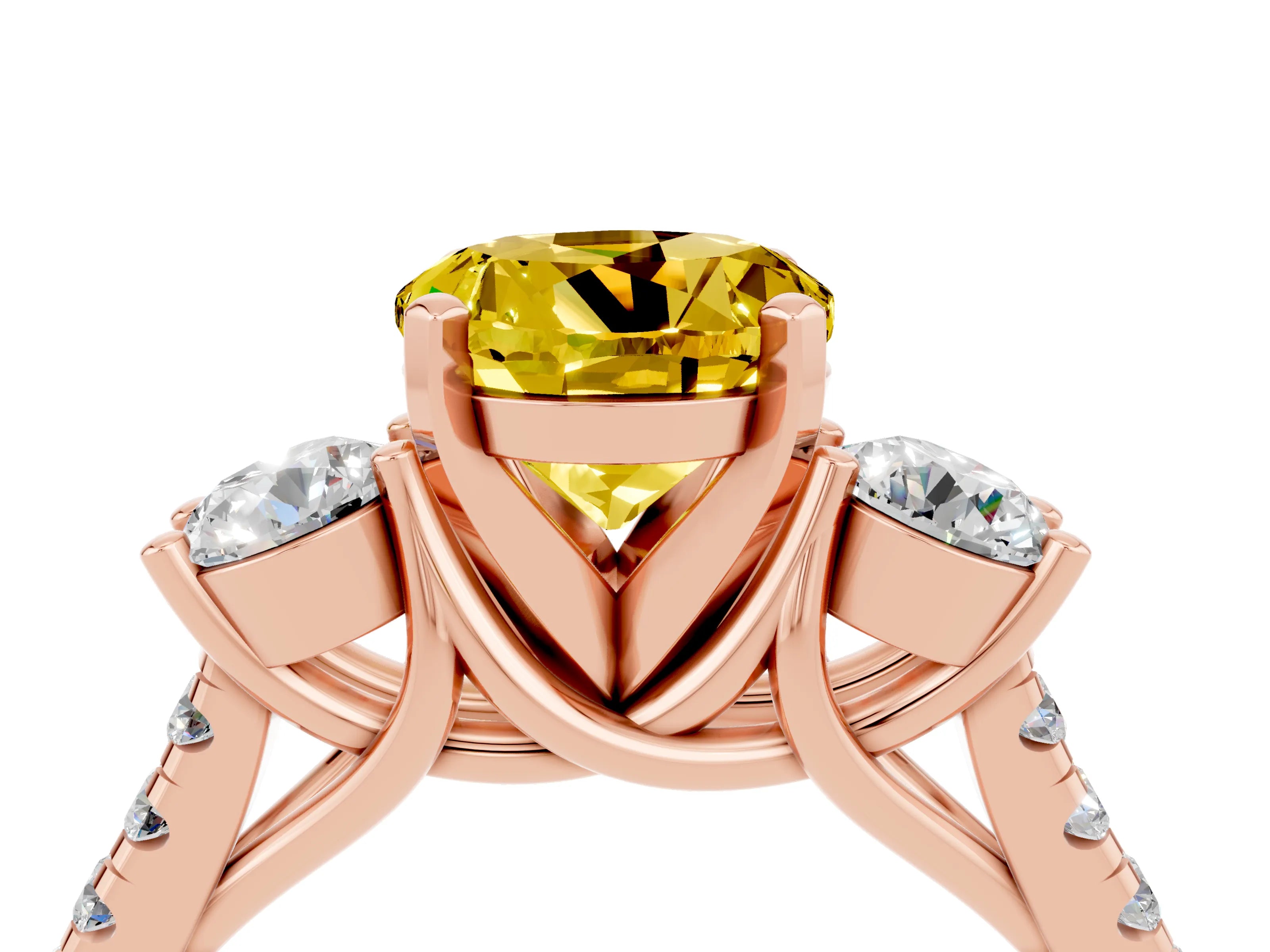 Rose gold Three-Stone Round Cut Yellow Sapphire Pavé Band with Four-Prong Setting_28