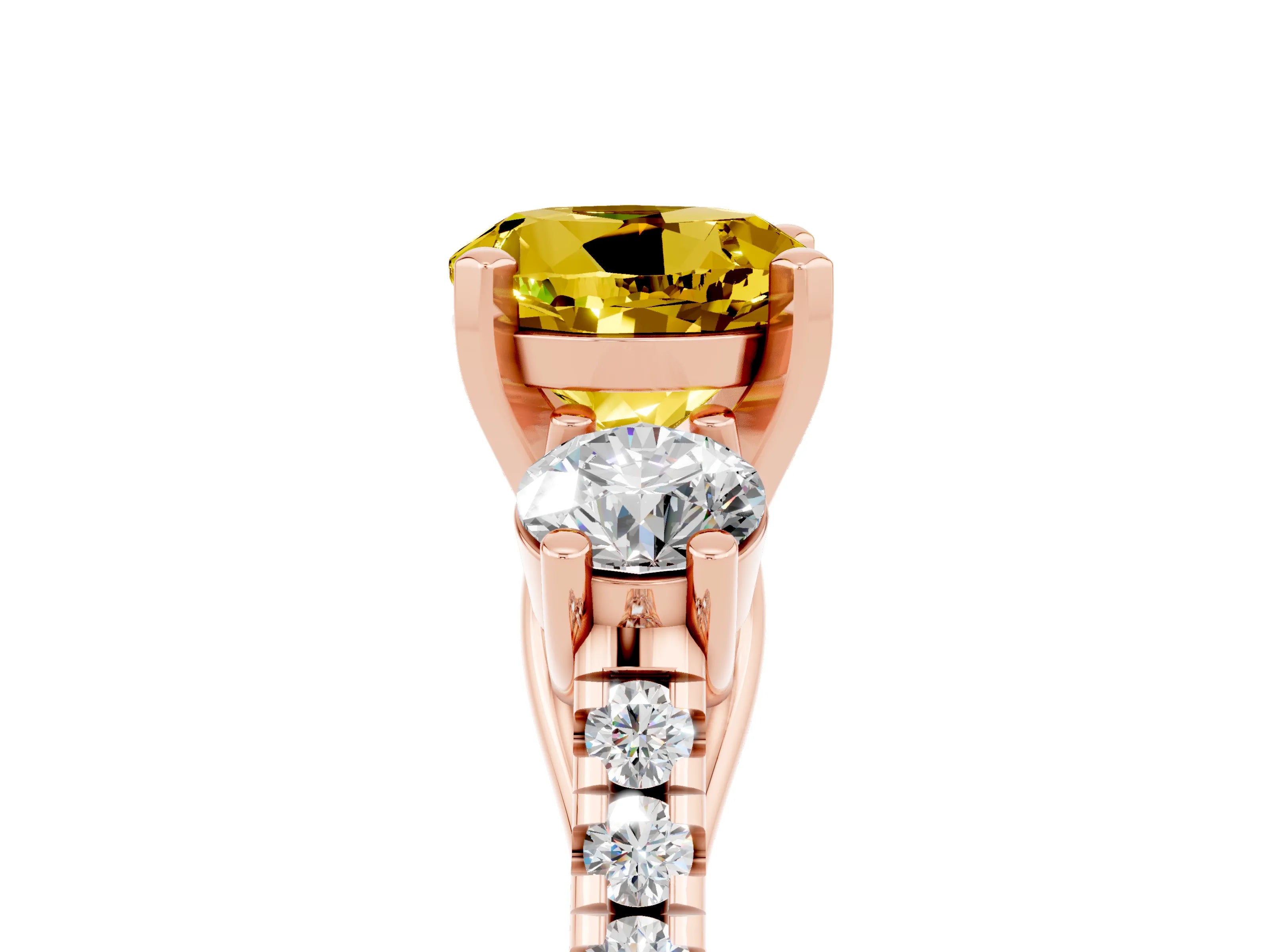 Rose gold Three-Stone Round Cut Yellow Sapphire Pavé Band with Four-Prong Setting_29