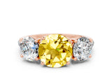 Rose gold Three-Stone Round Cut Yellow Sapphire Ring with Pavé Band and Prong Setting_36