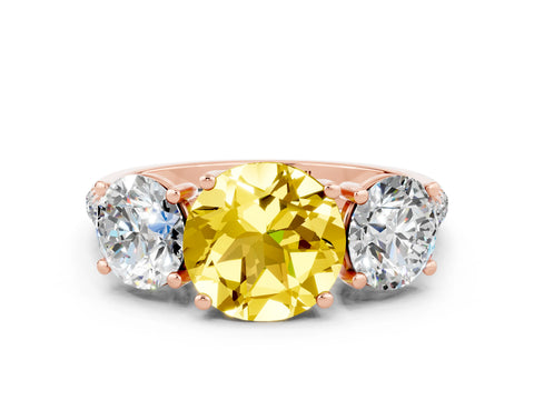 Rose gold Three-Stone Round Cut Yellow Sapphire Ring with Pavé Band and Prong Setting_36