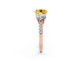 Rose gold Three-Stone Round Cut Yellow Sapphire Ring with Pavé Band and Prong Setting_38