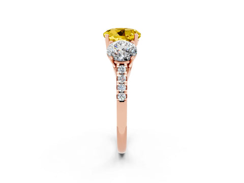 Rose gold Three-Stone Round Cut Yellow Sapphire Ring with Pavé Band and Prong Setting_38