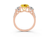 Rose gold Three-Stone Round Cut Yellow Sapphire Ring with Pavé Band and Prong Setting_39