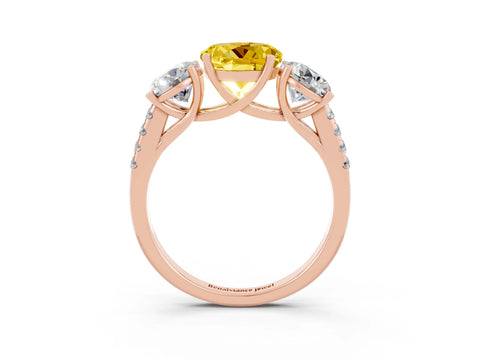 Rose gold Three-Stone Round Cut Yellow Sapphire Ring with Pavé Band and Prong Setting_39