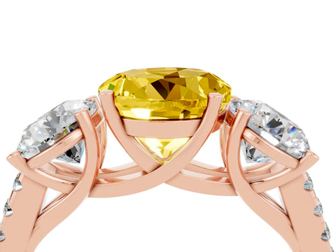Rose gold Three-Stone Round Cut Yellow Sapphire Ring with Pavé Band and Prong Setting_40