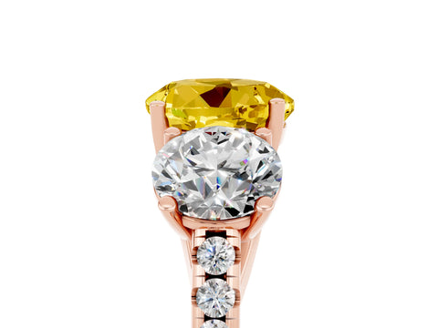 Rose gold Three-Stone Round Cut Yellow Sapphire Ring with Pavé Band and Prong Setting_41