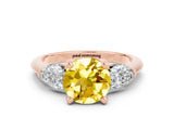 Rose gold Three-Stone Round Cut Yellow Sapphire Ring with Pear Side Stones and Four-Prong Setting_24