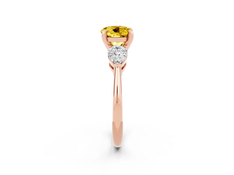 Rose gold Three-Stone Round Cut Yellow Sapphire Ring with Pear Side Stones and Four-Prong Setting_26